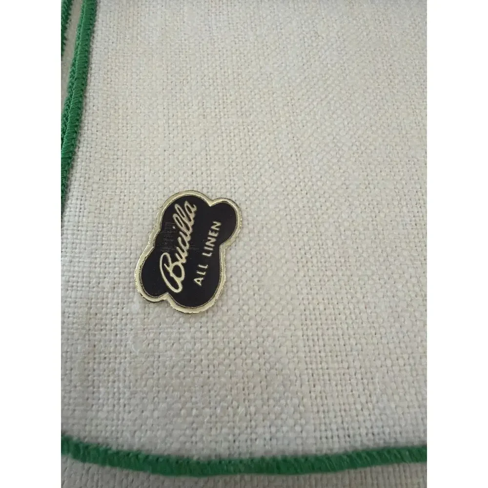 Vintage Bucilla Linen Dinner Napkins Set 4 Green Edging Trim Mid Century Table